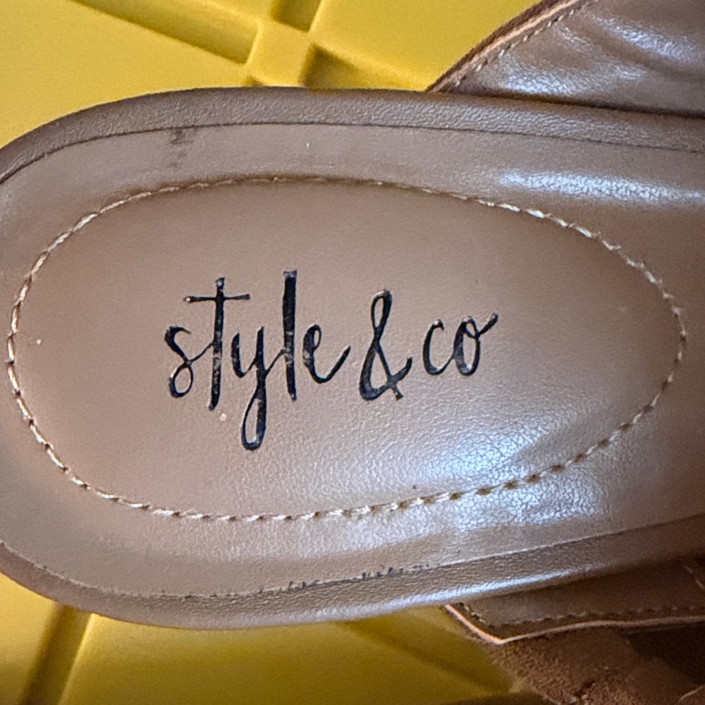 Style & Co. Brown Suede Peep-Toe Slide Mules With Cutout Detail View 2